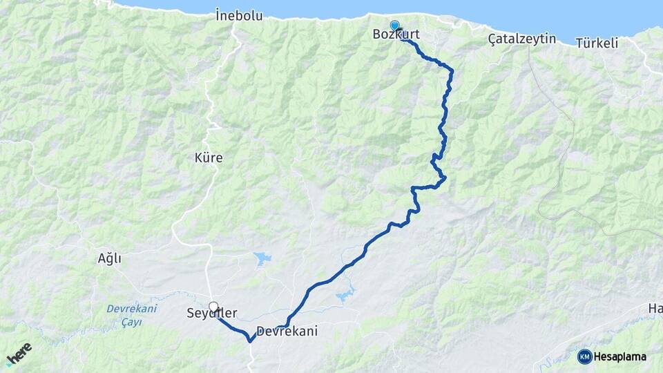 Kastamonu Bozkurt Seydiler Arası Kaç Km - Yol Haritası