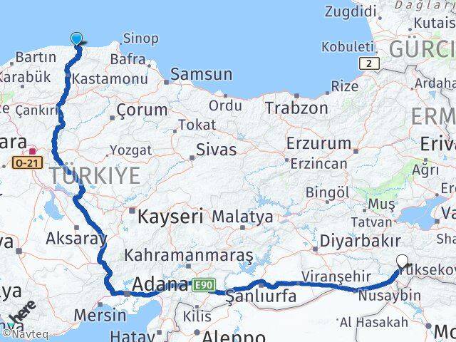 Kastamonu Bozkurt Şırnak Arası Kaç Km - Yol Haritası