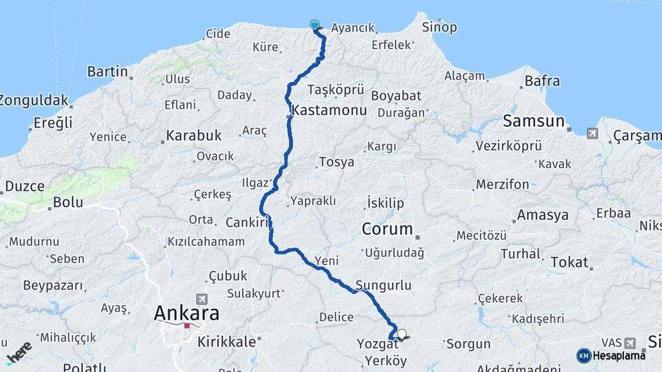 Kastamonu Bozkurt Yozgat Arası Kaç Km - Yol Haritası
