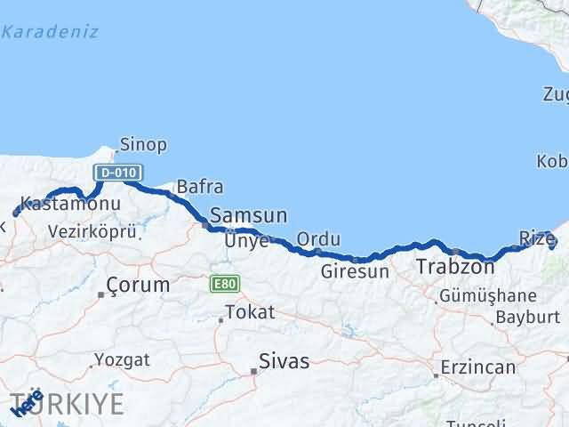 Kastamonu Çamlıhemşin Rize Arası Kaç Km - Yol Haritası