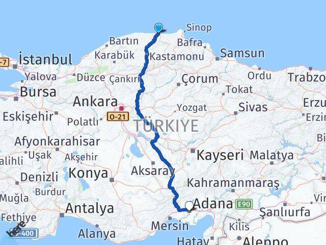 Kastamonu Çatalzeytin Adana Arası Kaç Km - Yol Haritası