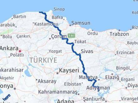 Kastamonu Çatalzeytin Adıyaman Arası Kaç Km - Yol Haritası