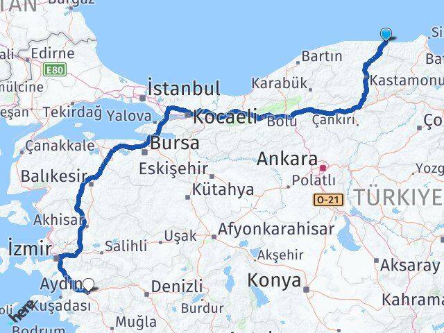 Kastamonu Çatalzeytin Aydın Arası Kaç Km - Yol Haritası