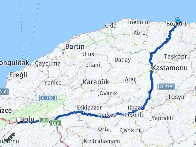 Kastamonu Çatalzeytin Bolu Arası Kaç Km - Yol Haritası