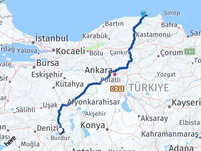 Kastamonu Çatalzeytin Burdur Arası Kaç Km - Yol Haritası