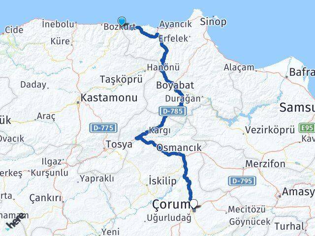 Kastamonu Çatalzeytin Çorum Arası Kaç Km - Yol Haritası