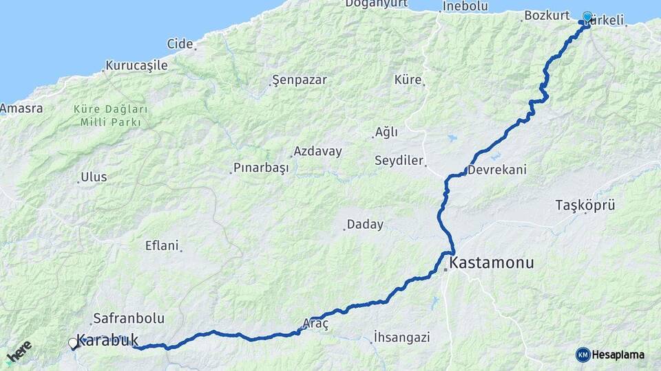 Kastamonu Çatalzeytin Karabük Arası Kaç Km - Yol Haritası