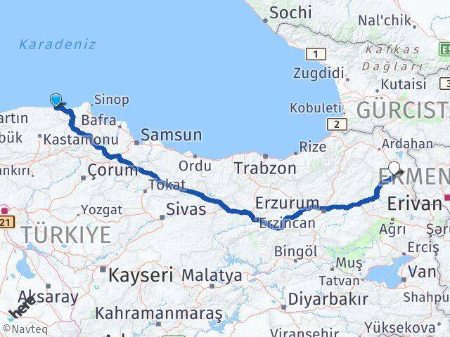 Kastamonu Çatalzeytin Kars Arası Kaç Km - Yol Haritası