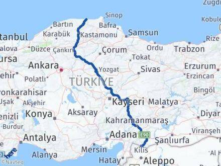 Kastamonu Çatalzeytin Kilis Arası Kaç Km - Yol Haritası