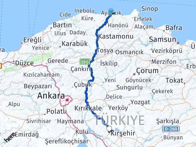 Kastamonu Çatalzeytin Kırşehir Arası Kaç Km - Yol Haritası