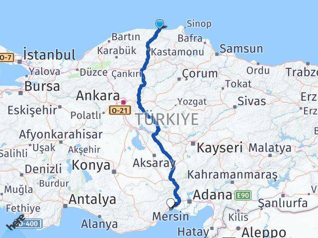 Kastamonu Çatalzeytin Mersin Arası Kaç Km - Yol Haritası