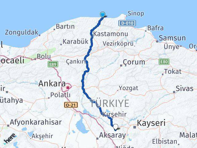 Kastamonu Çatalzeytin Nevşehir Arası Kaç Km - Yol Haritası