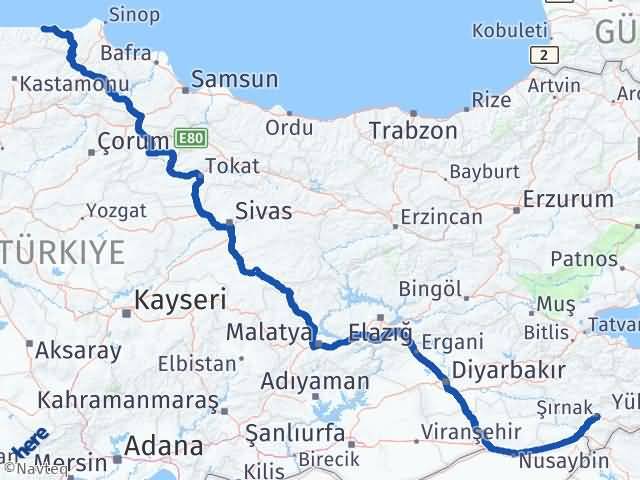 Kastamonu Çatalzeytin Şırnak Arası Kaç Km - Yol Haritası