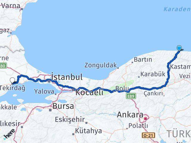 Kastamonu Çatalzeytin Tekirdağ Arası Kaç Km - Yol Haritası