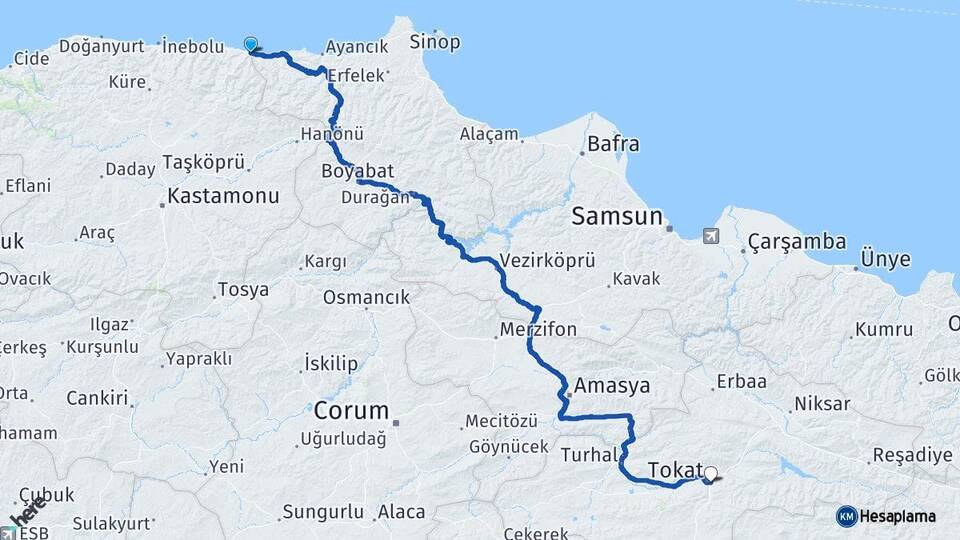 Kastamonu Çatalzeytin Tokat Arası Kaç Km - Yol Haritası