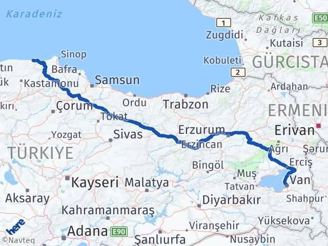 Kastamonu Çatalzeytin Van Arası Kaç Km - Yol Haritası