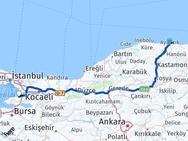 Kastamonu Çatalzeytin Yalova Arası Kaç Km - Yol Haritası