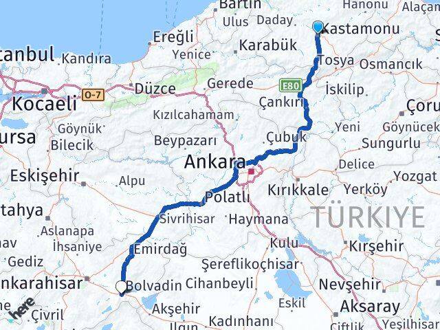 Kastamonu Çay Afyonkarahisar Arası Kaç Km - Yol Haritası