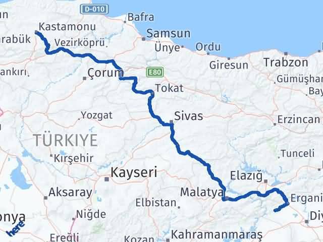 Kastamonu Çermik Diyarbakır Arası Kaç Km - Yol Haritası