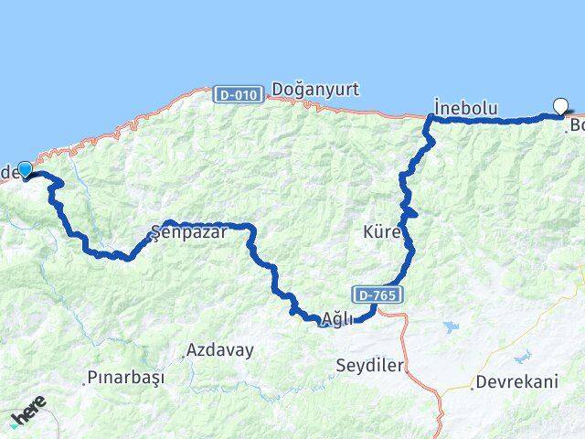 Kastamonu Cide Abana Arası Kaç Km - Yol Haritası