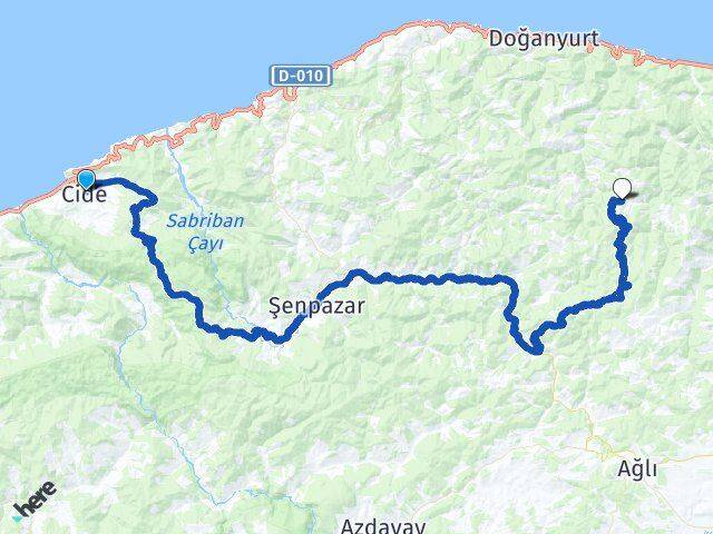 Kastamonu Cide Çaybükü Küre Arası Kaç Km - Yol Haritası