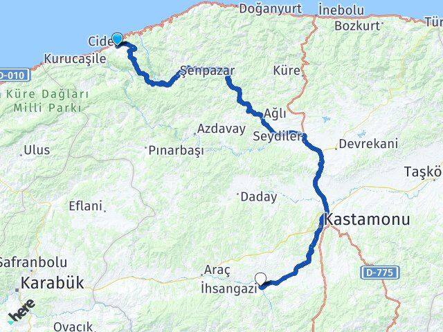 Kastamonu Cide İhsangazi Arası Kaç Km - Yol Haritası