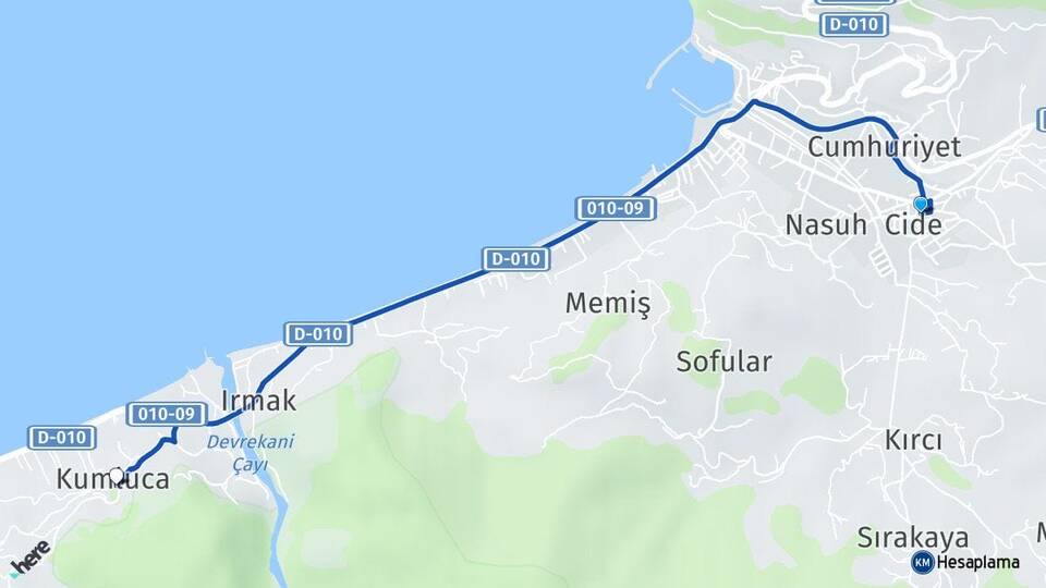 Kastamonu Cide Kumluca Cide Arası Kaç Km - Yol Haritası