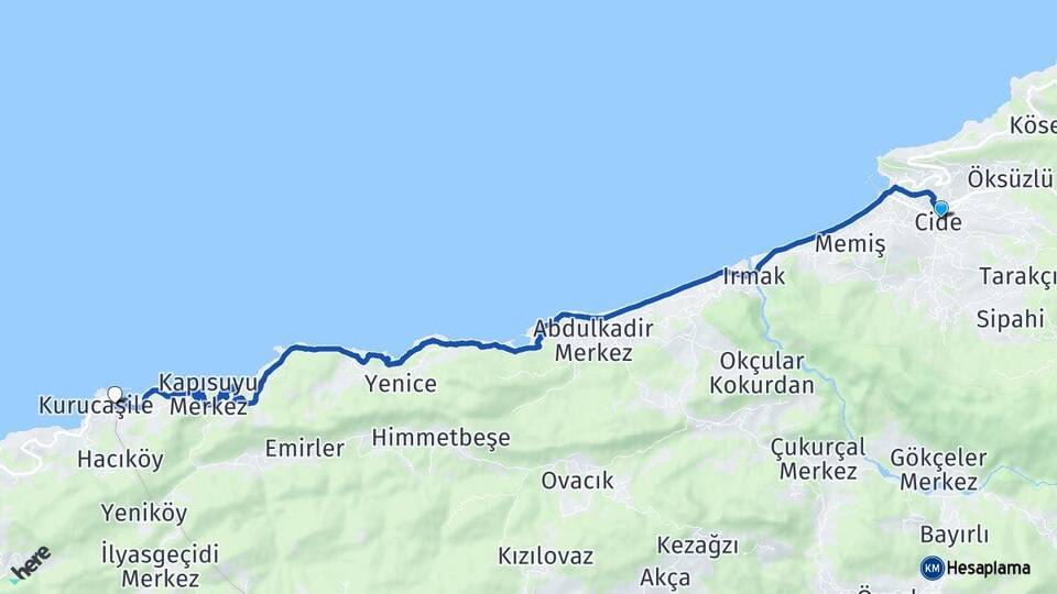 Kastamonu Cide Kurucaşile Bartın Arası Kaç Km - Yol Haritası