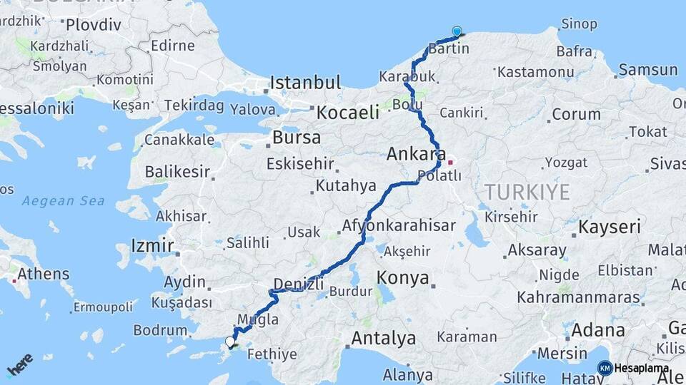 Kastamonu Cide Marmaris Muğla Arası Kaç Km - Yol Haritası