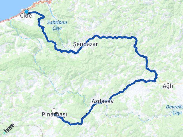Kastamonu Cide Pınarbaşı Arası Kaç Km - Yol Haritası