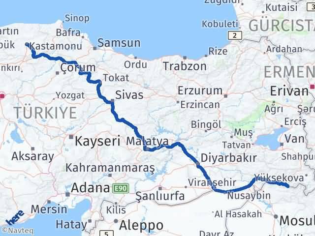 Kastamonu Çukurca Hakkari Arası Kaç Km - Yol Haritası