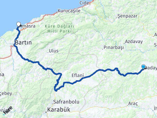 Kastamonu Daday Amasra Bartın Arası Kaç Km - Yol Haritası