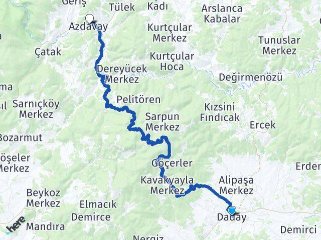 Kastamonu Daday Azdavay Arası Kaç Km - Yol Haritası