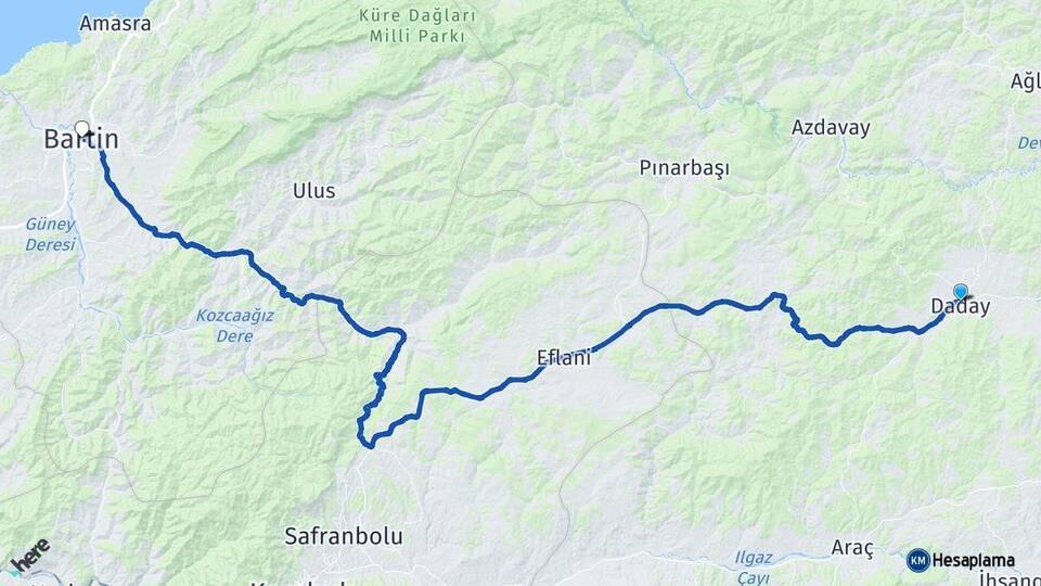 Kastamonu Daday Bartın Arası Kaç Km - Yol Haritası