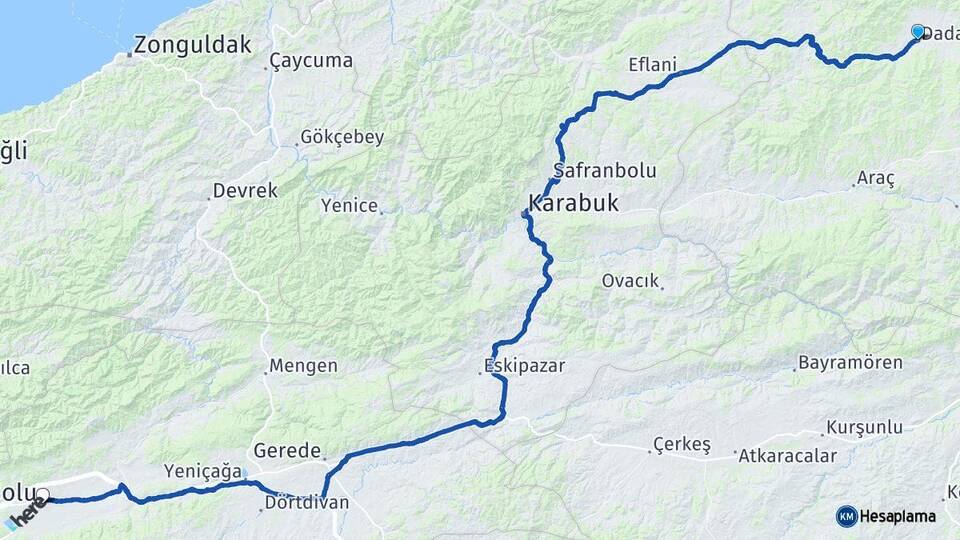 Kastamonu Daday Bolu Arası Kaç Km - Yol Haritası