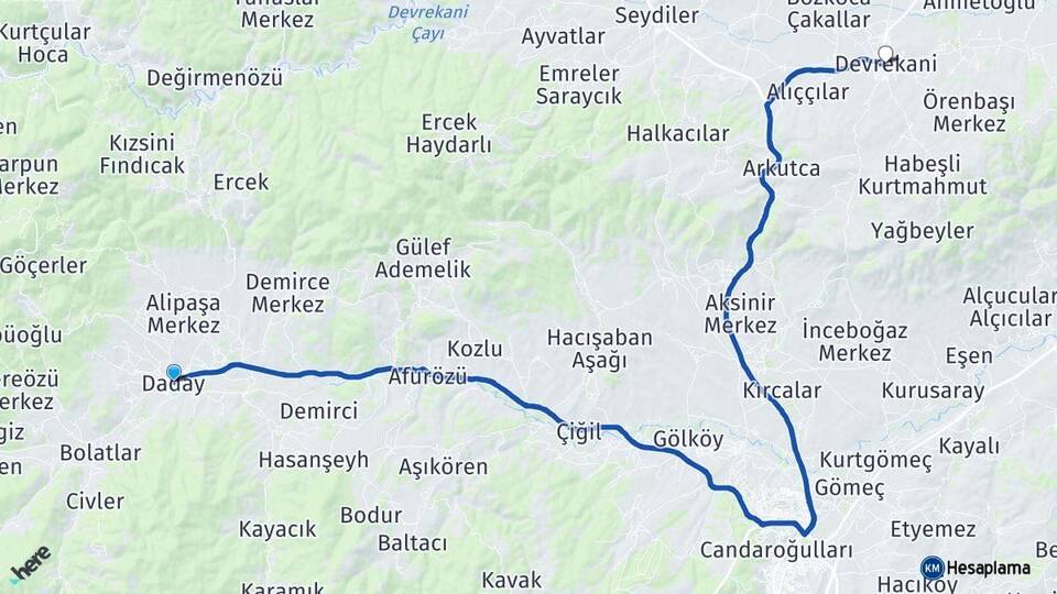 Kastamonu Daday Devrekani Arası Kaç Km - Yol Haritası