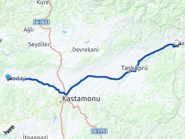 Kastamonu Daday Hanönü Arası Kaç Km - Yol Haritası