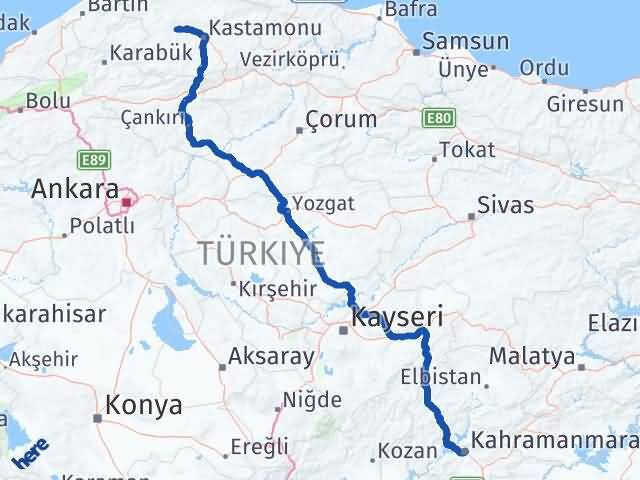 Kastamonu Daday Kahramanmaraş Arası Kaç Km - Yol Haritası