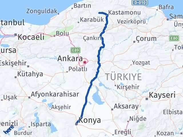 Kastamonu Daday Konya Arası Kaç Km - Yol Haritası