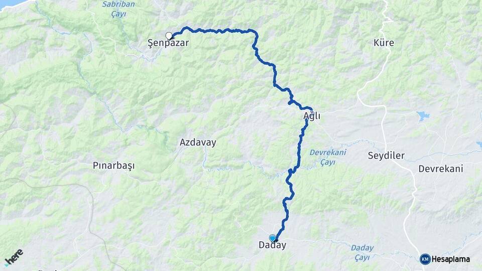 Kastamonu Daday Şenpazar Arası Kaç Km - Yol Haritası