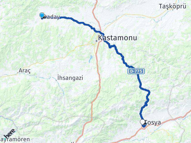 Kastamonu Daday Tosya Arası Kaç Km - Yol Haritası