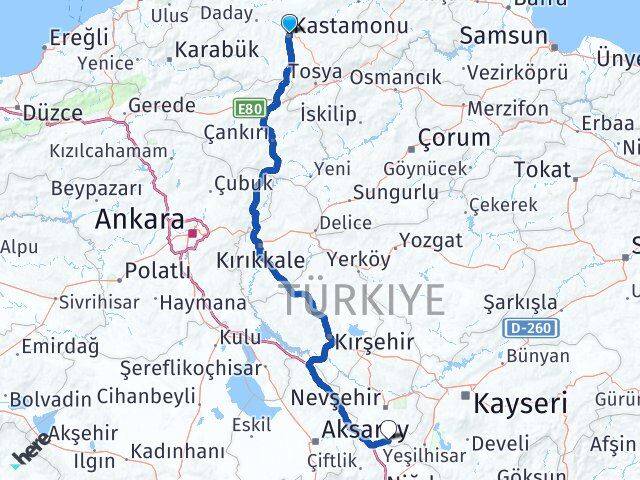 Kastamonu Derinkuyu Nevşehir Arası Kaç Km - Yol Haritası