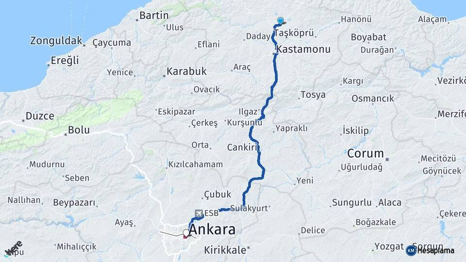 Kastamonu Devrekani Ankara Arası Kaç Km - Yol Haritası