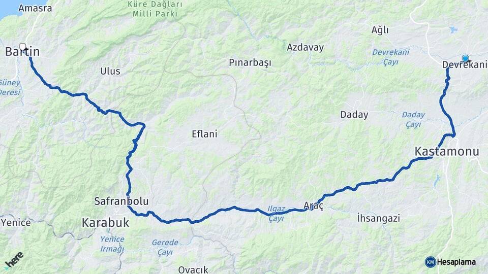 Kastamonu Devrekani Bartın Arası Kaç Km - Yol Haritası