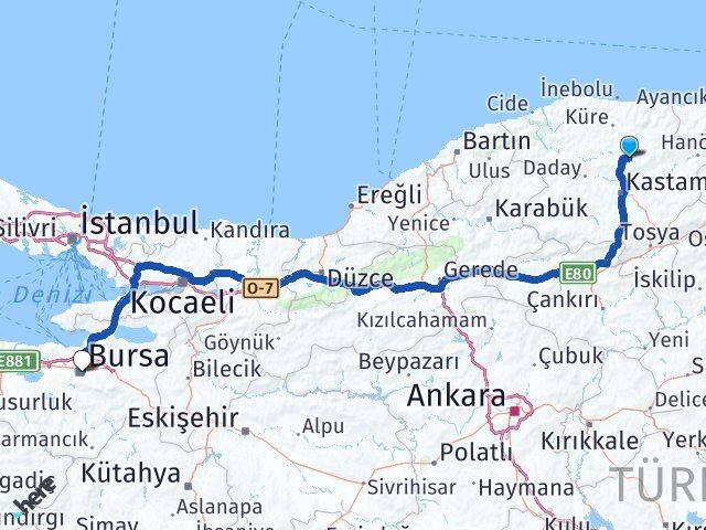 Kastamonu Devrekani Bursa Arası Kaç Km - Yol Haritası