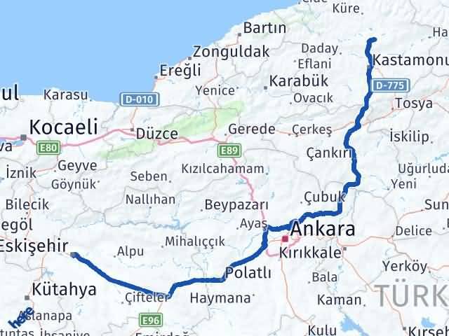 Kastamonu Devrekani Eskişehir Arası Kaç Km - Yol Haritası