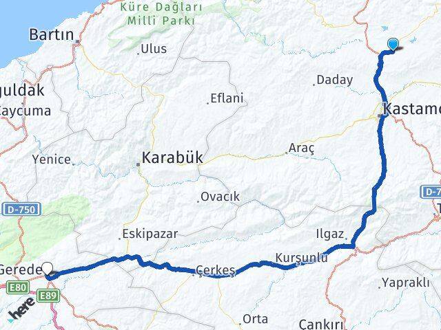 Kastamonu Devrekani Gerede Bolu Arası Kaç Km - Yol Haritası