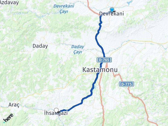 Kastamonu Devrekani İhsangazi Arası Kaç Km - Yol Haritası