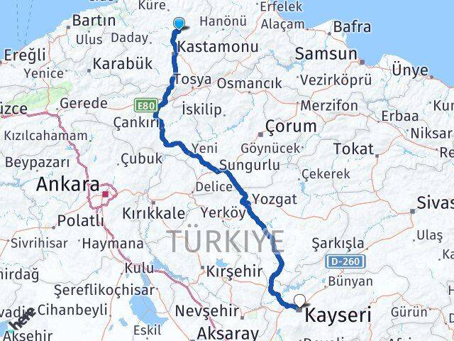 Kastamonu Devrekani Kayseri Arası Kaç Km - Yol Haritası
