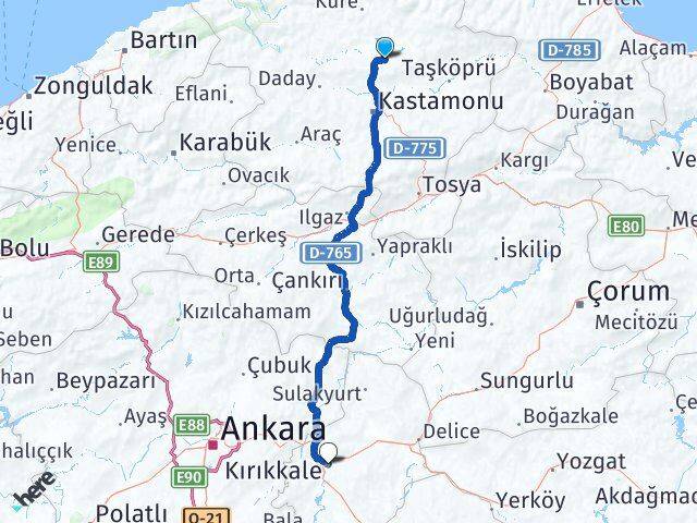 Kastamonu Devrekani Kırıkkale Arası Kaç Km - Yol Haritası